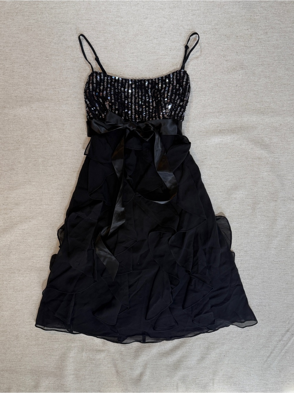 BCBGMaxAzria Black Sequin Bodice Midi Dress